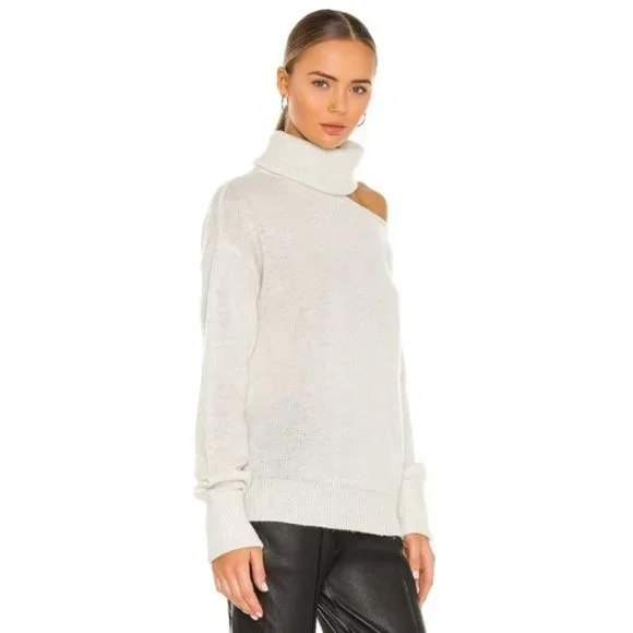 Paige Raundi Cold Shoulder CutOut Metallic Lurex Knit Relaxed Turtleneck Sweater - Picture 6 of 16